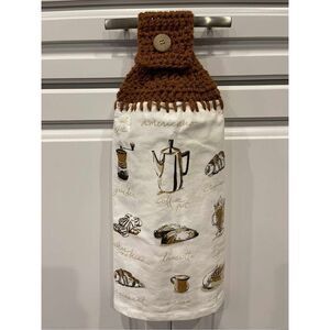 Crochet Top Kitchen Towel- Coffee Themed brown topper
